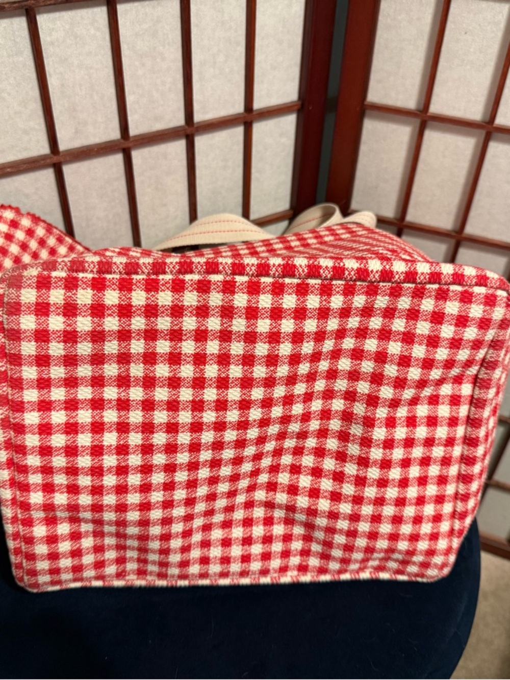 Spacious Reversible Canvas Tote Handbag -  Red & Navy Gingham - Picture 6 of 14
